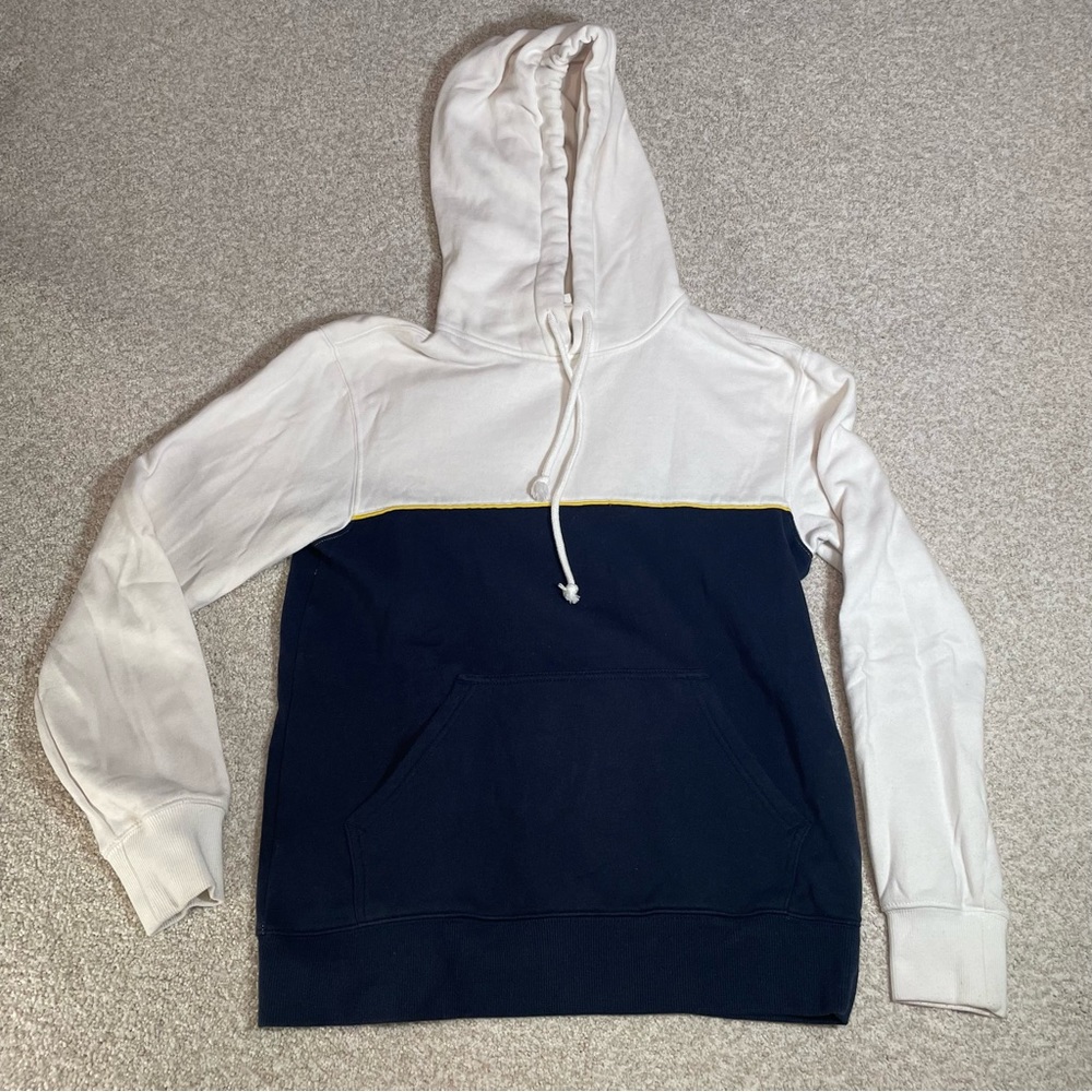 H&M Men's Hoodie Colorblock Navy Blue And White Size Small Long Sleeve
